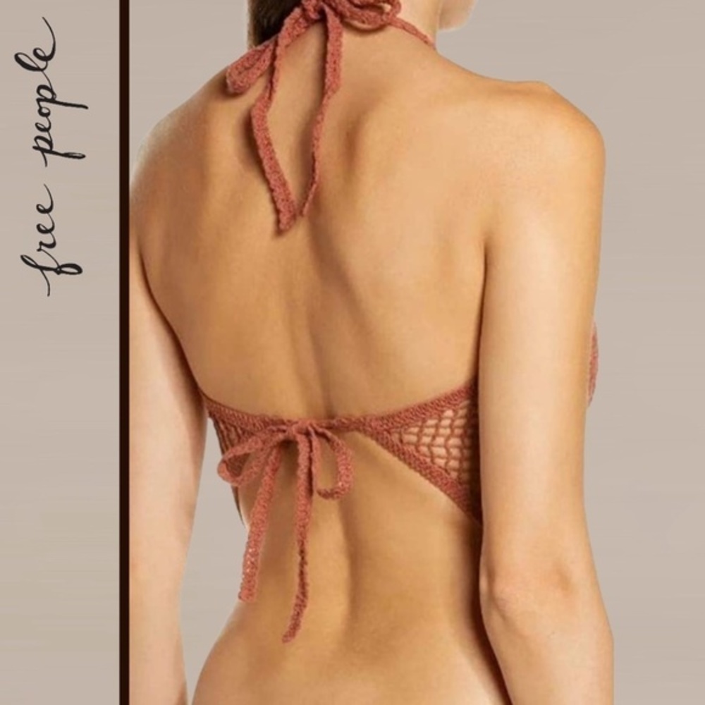 FREE PEOPLE Sydney Crochet Halter-Ties Open Back Crop Top/Bralette-Lg NWT - Picture 2 of 16